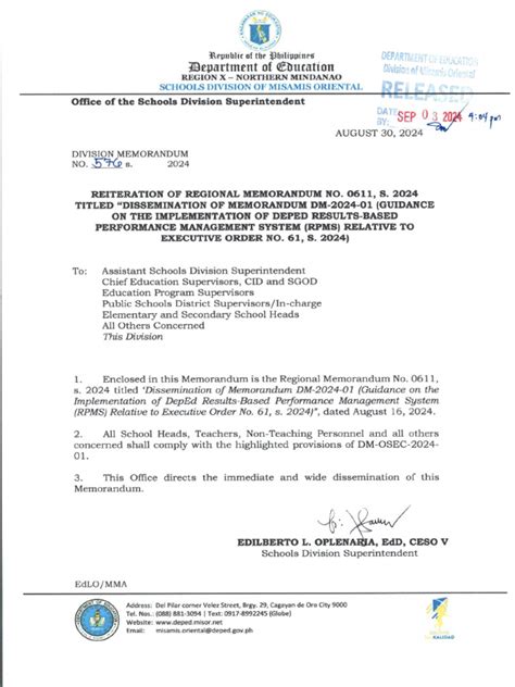 APRIL 11, 2024, DM NO 239, S. 2024 – REITERATION OF .